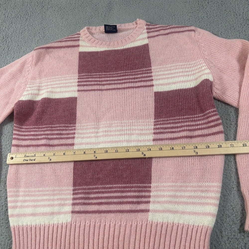 Vintage Mi Ki Sweater Womens 44 Pink Plaid Wool Blend Crewneck Knit Pullover - Picture 7 of 15